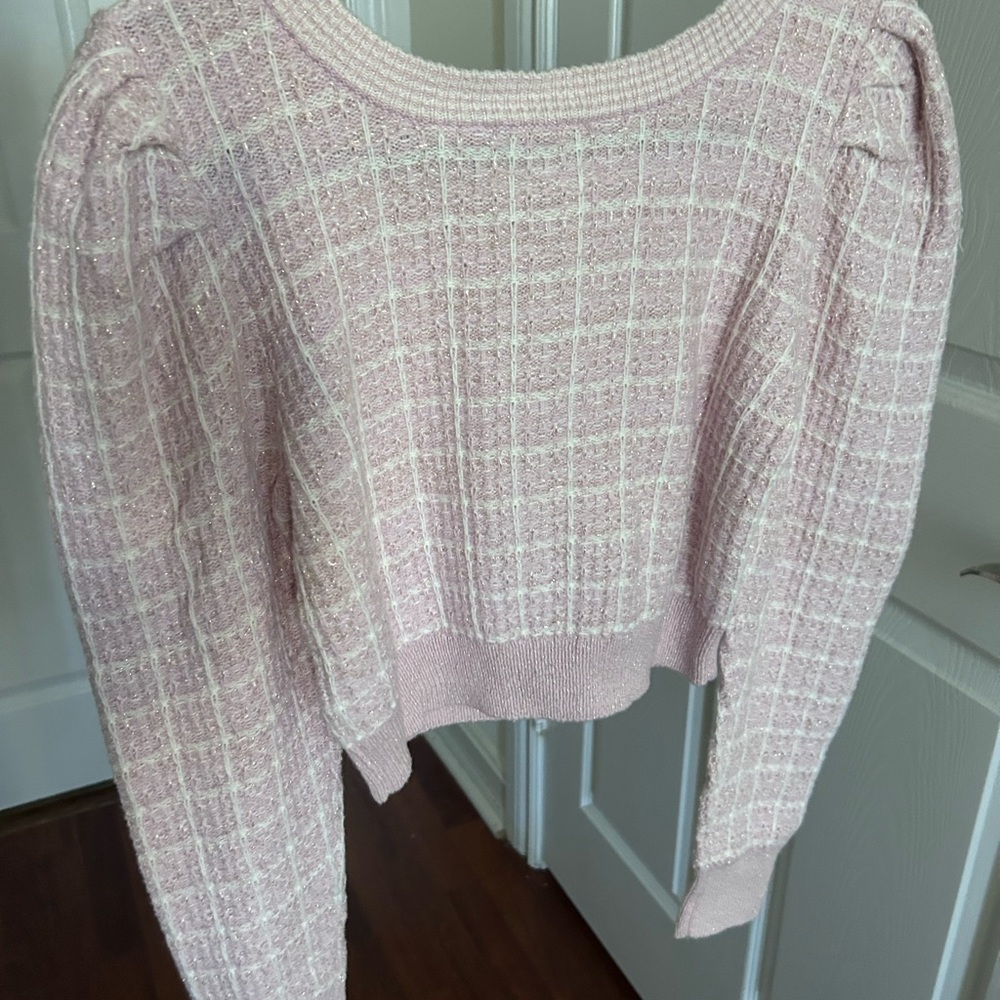 W/ Tags LoveShackFancy Daughter Checked Cropped Cardigan Sweater in Pink Winds M - Picture 9 of 17